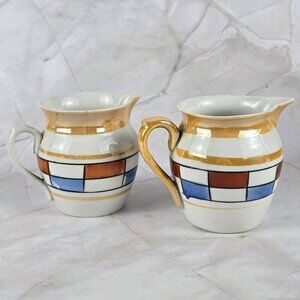 Vintage Lusterware Set of 2 Pitcher Creamer Made in Czechoslovakia Art Deco